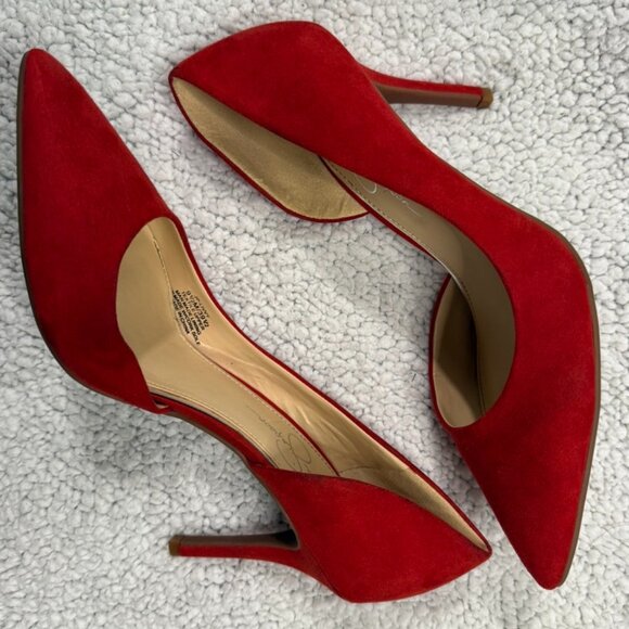 Jessica Simpson Red Faux Suede Pointed-Toe Stiletto Pumps - Size 9.5 - Picture 1 of 5